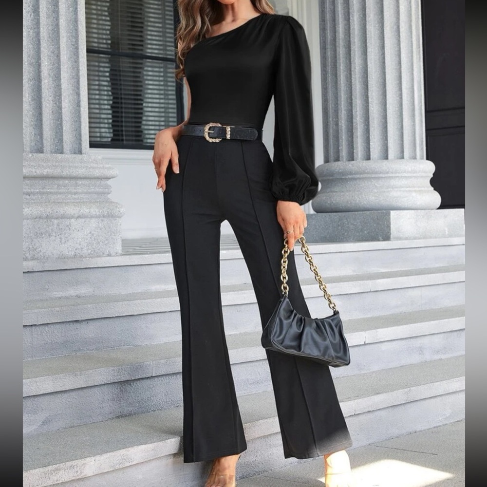 Luxe green one shoulder lantern sleeve blouse - Picture 14 of 16